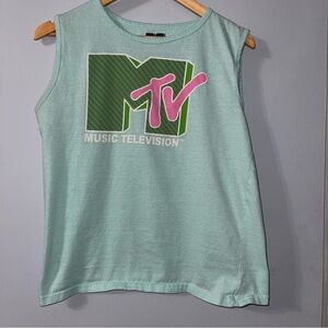 AUTHENTIC MTV Retro Muscle Tank ✩ Mint & Neon Pink ✩ Indie Sleaze Aesthetic ✩ M